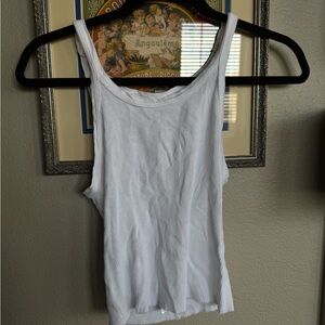 Re/Done White Ribbed Scoop Tank Top